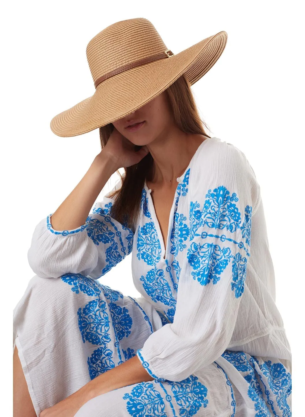 Jemima Wide Brim Beach Hat Beige