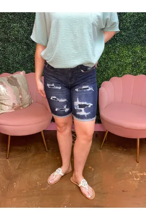 Judy Blue Lucy High Rise Patch Bermuda Shorts