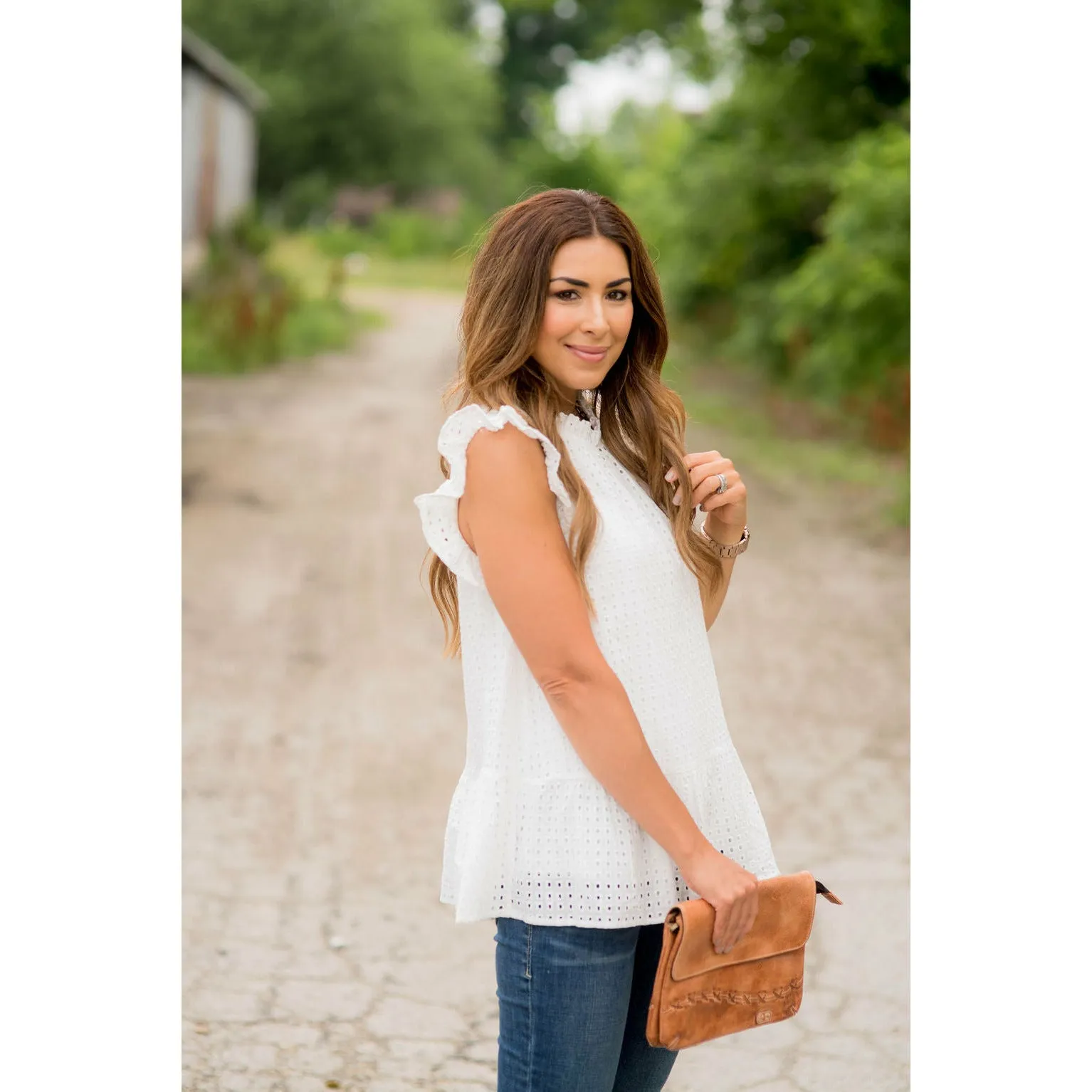 Lace Squared Ruffle Trim Tank