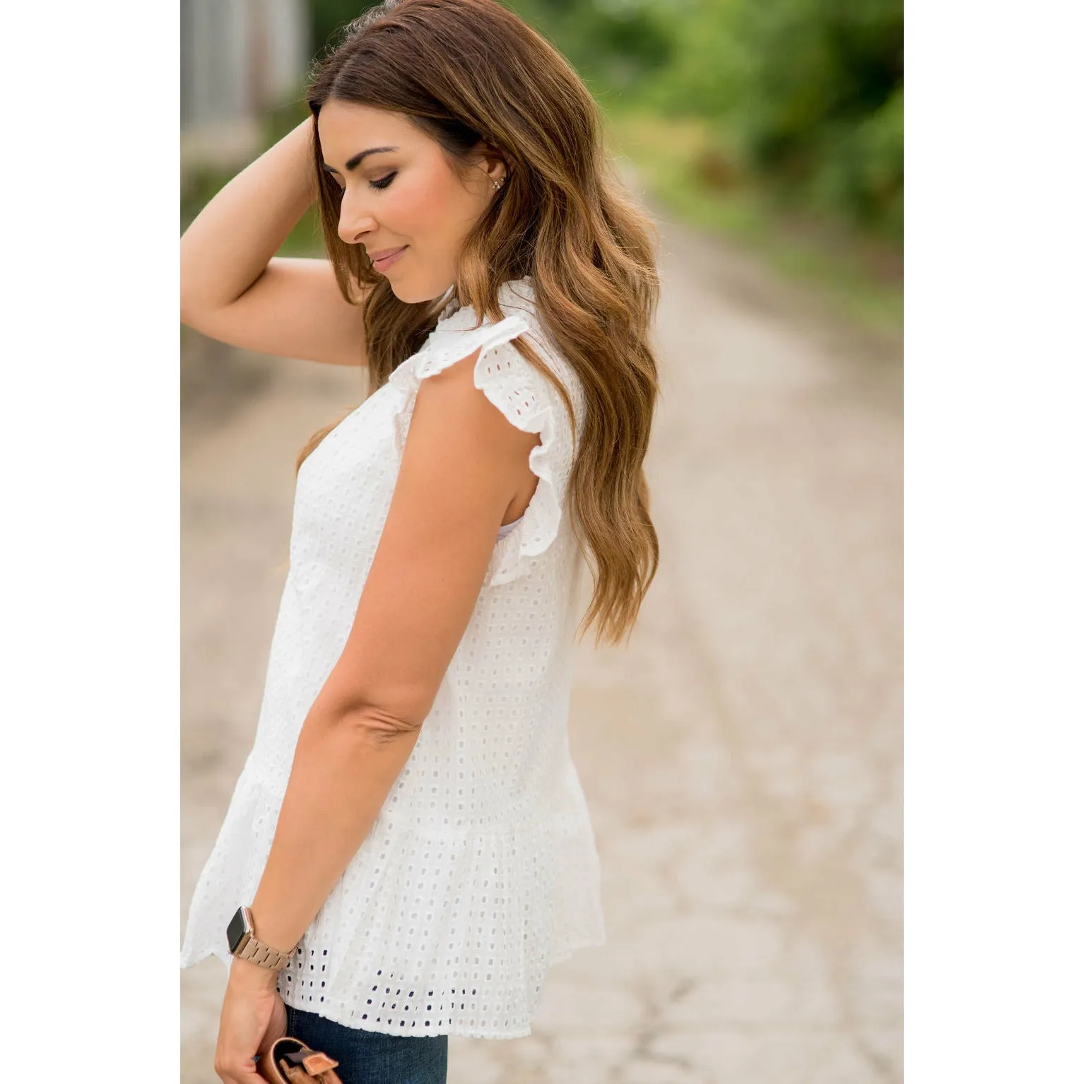 Lace Squared Ruffle Trim Tank