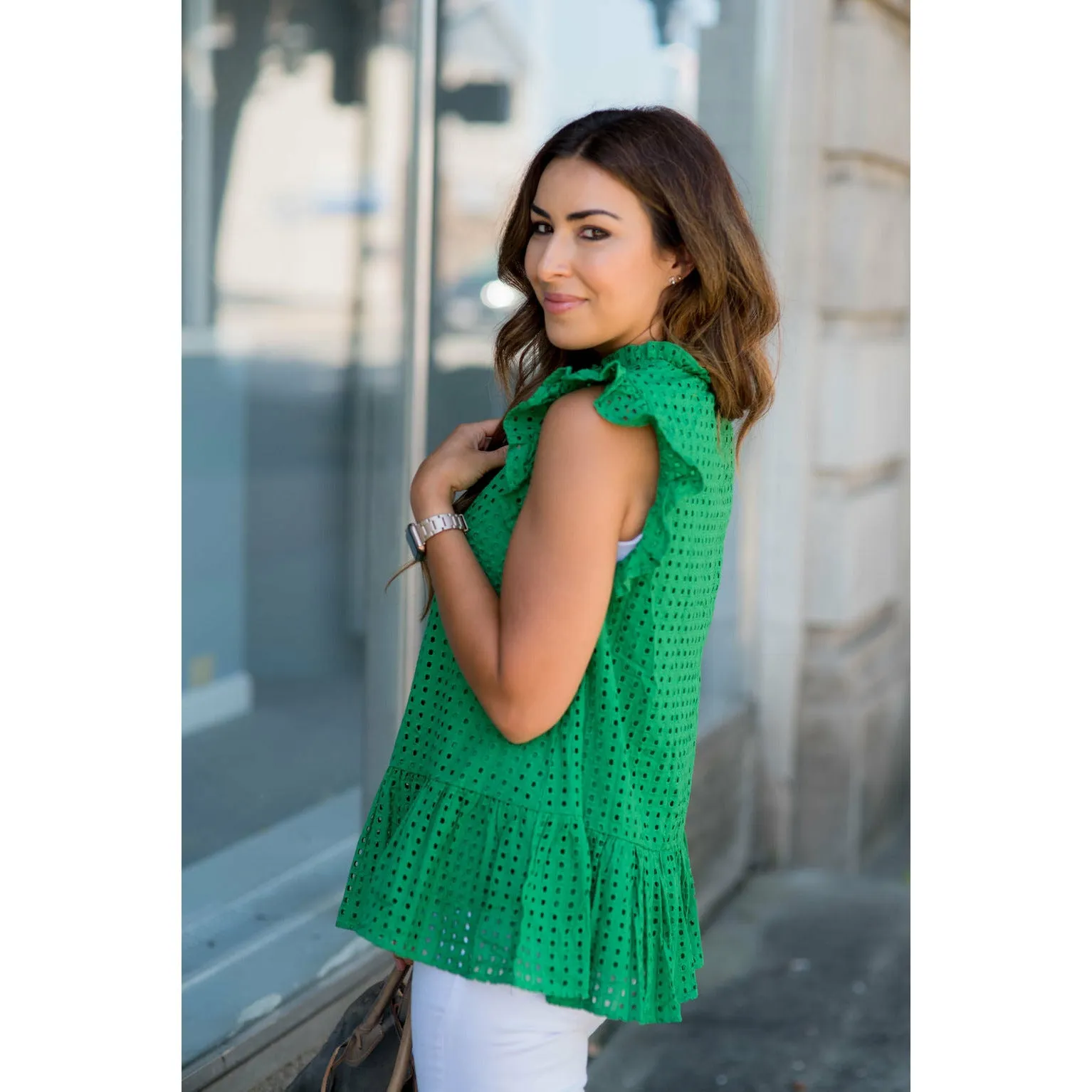 Lace Squared Ruffle Trim Tank