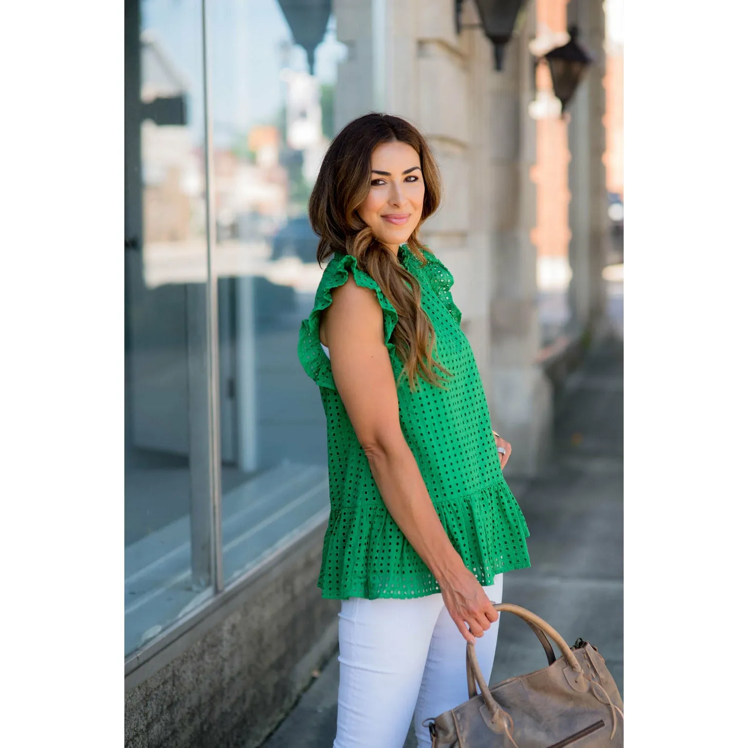 Lace Squared Ruffle Trim Tank