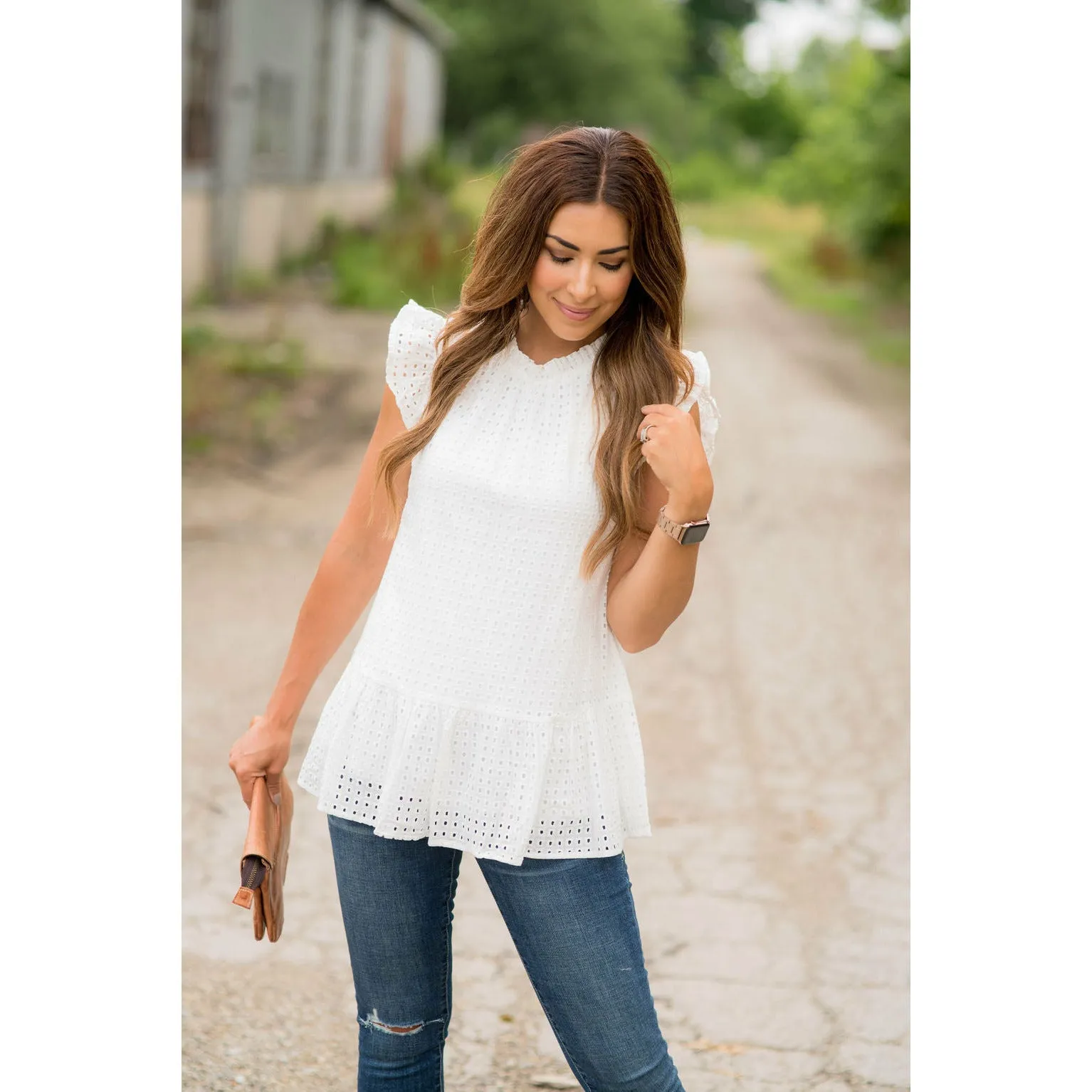Lace Squared Ruffle Trim Tank
