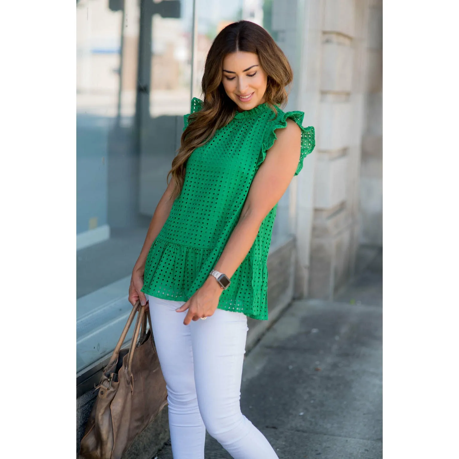 Lace Squared Ruffle Trim Tank