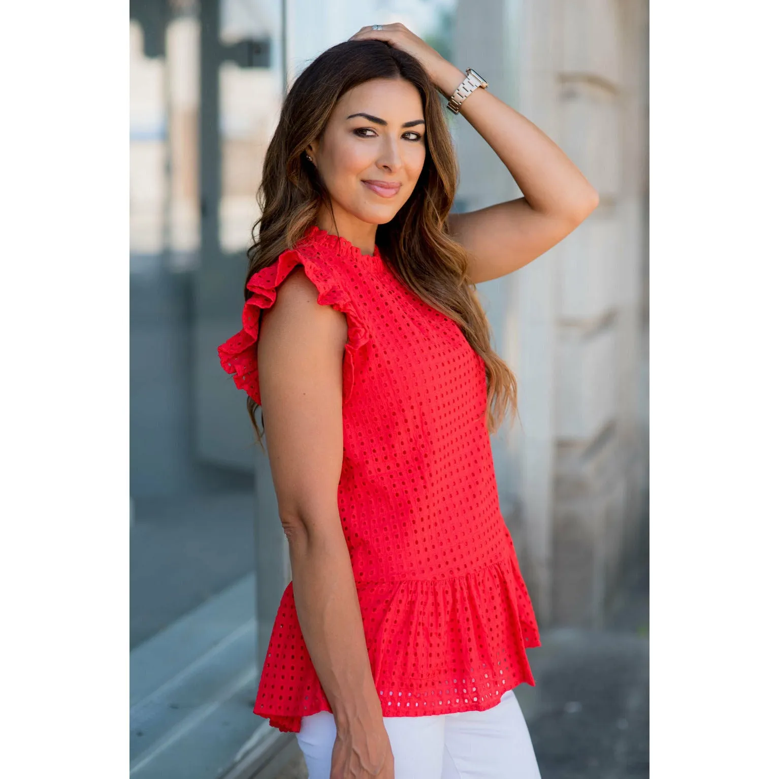 Lace Squared Ruffle Trim Tank