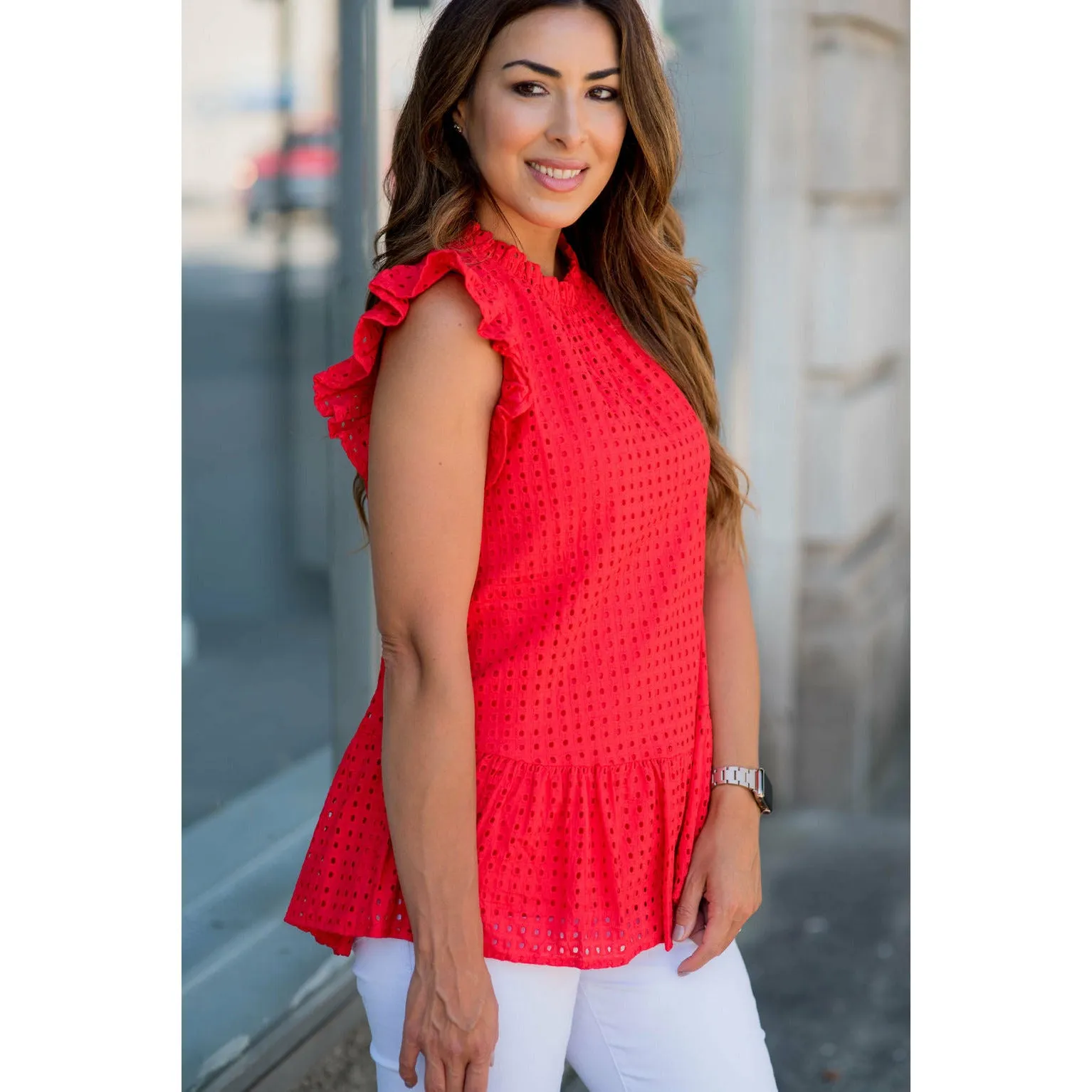Lace Squared Ruffle Trim Tank