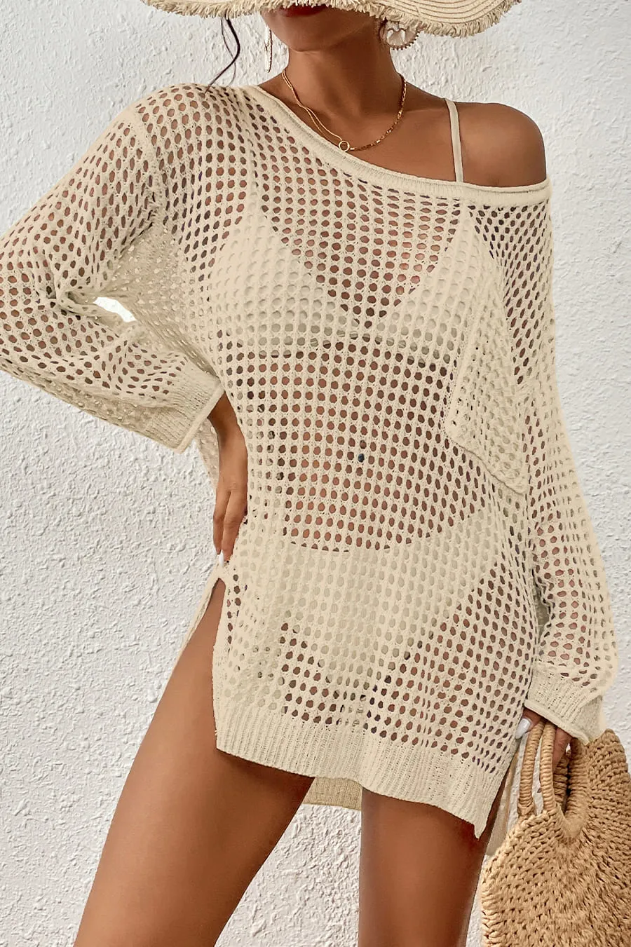 Long Sleeve Beach Mesh Crochet Top
