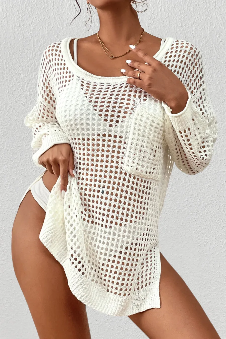 Long Sleeve Beach Mesh Crochet Top