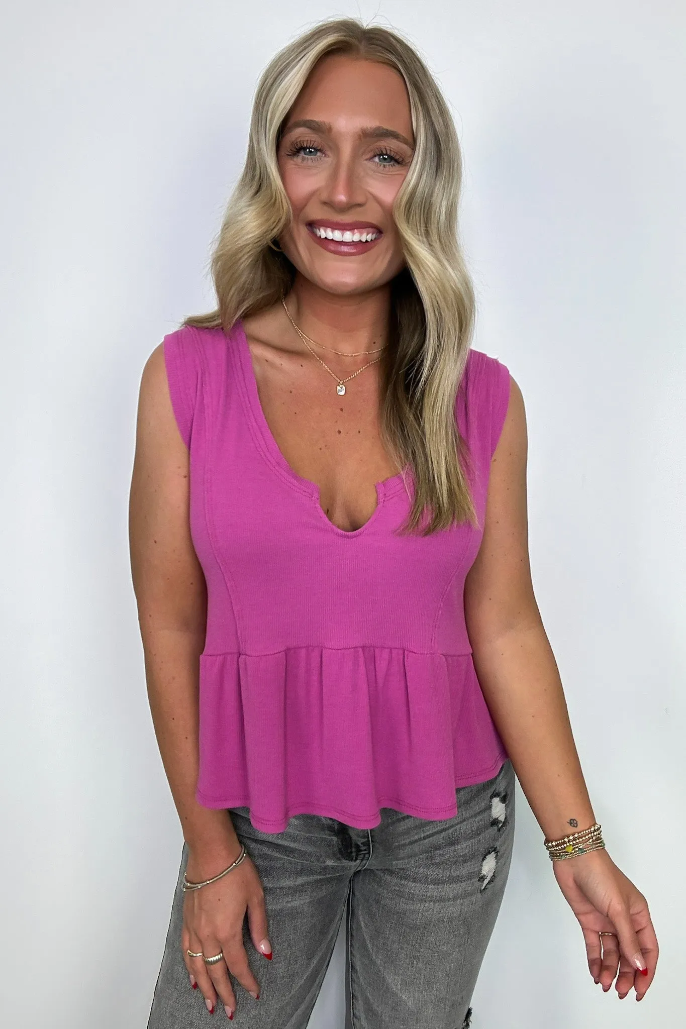 Marin Notch V-Neck Babydoll Tank Top
