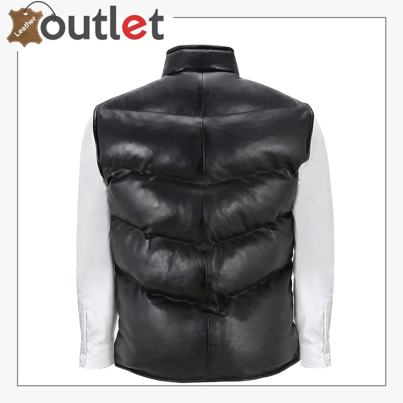 Men's Puffer Leather Black Casual Vest