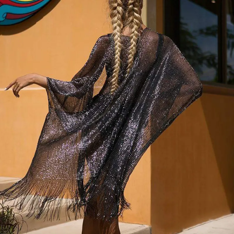 Mesh Gold Silver Silk Beach Cover-Up