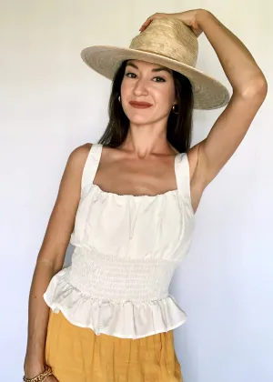 Off White Sleeveless Smocked Peplum Top
