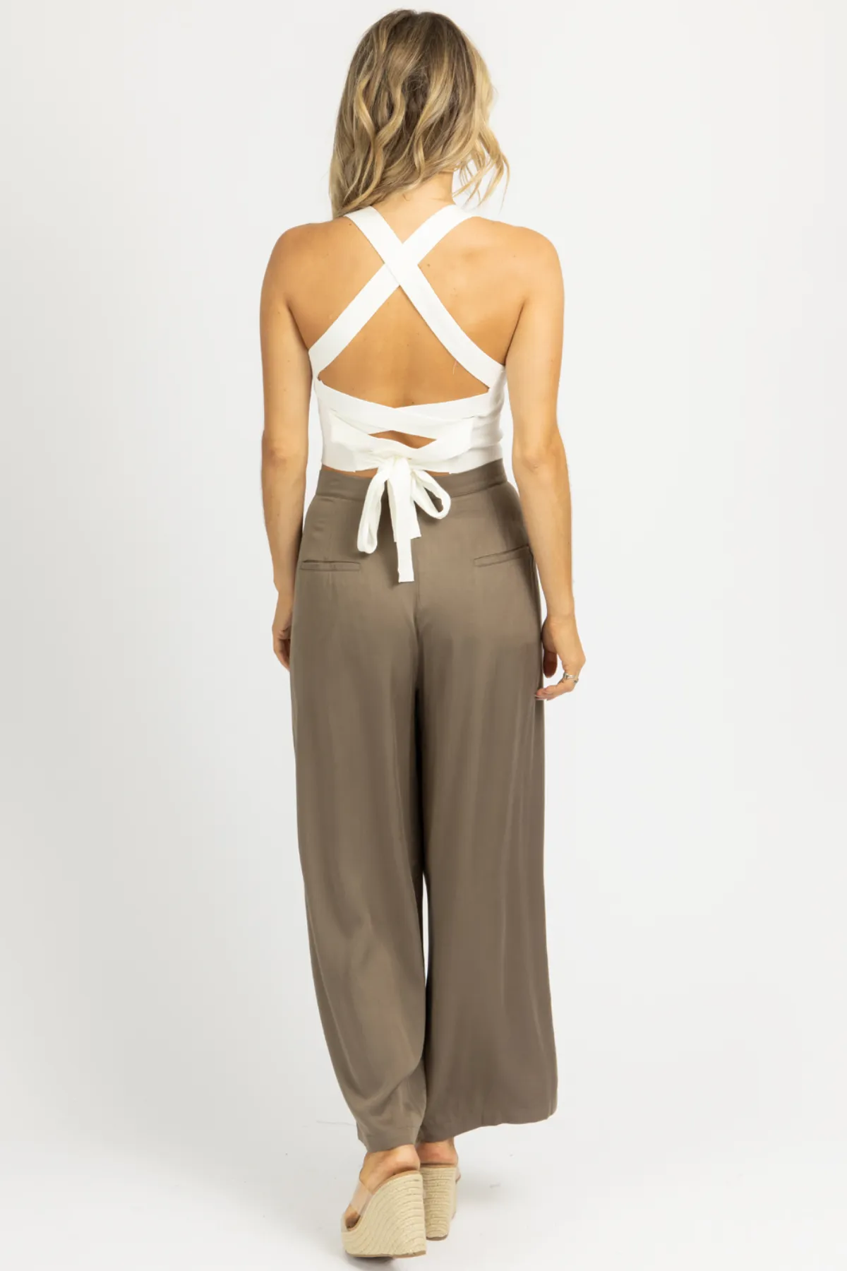 OLIVE PLEATED HIGH WAISTED TROUSER