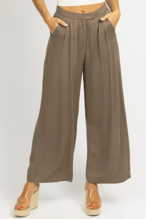 OLIVE PLEATED HIGH WAISTED TROUSER