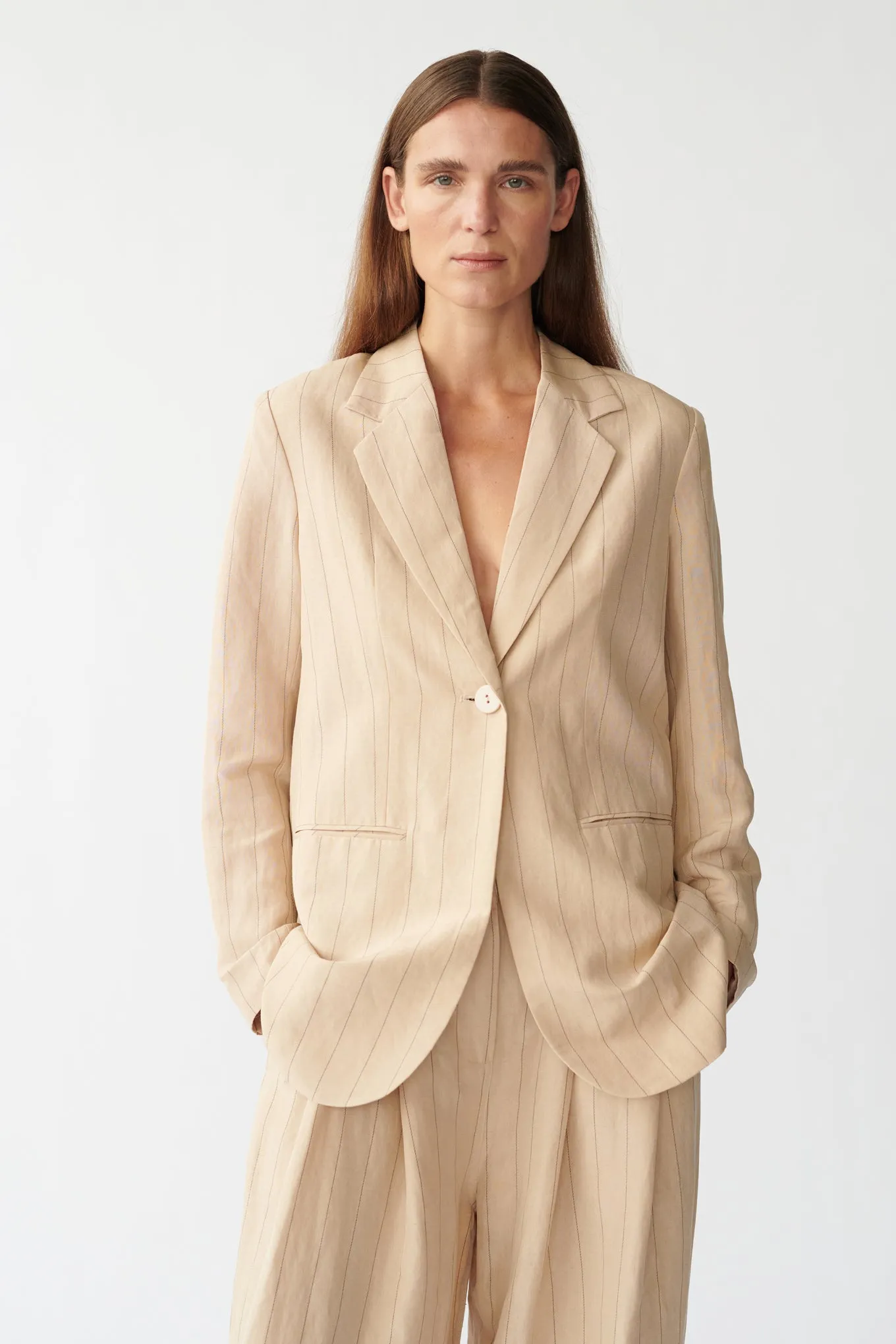 OTIS BLAZER - OYSTER PINSTRIPE - SILK/LINEN
