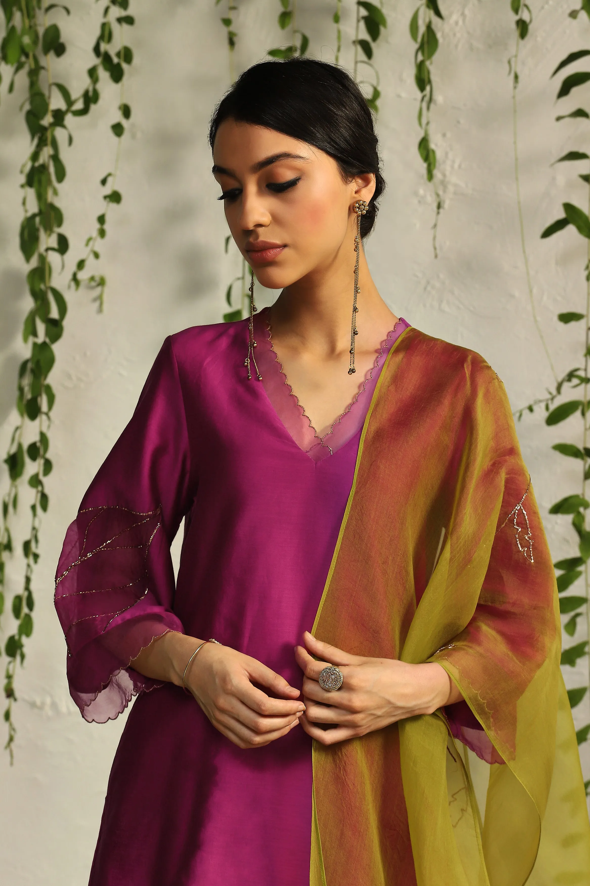 Pop Pink Chanderi Straight Kurta Set