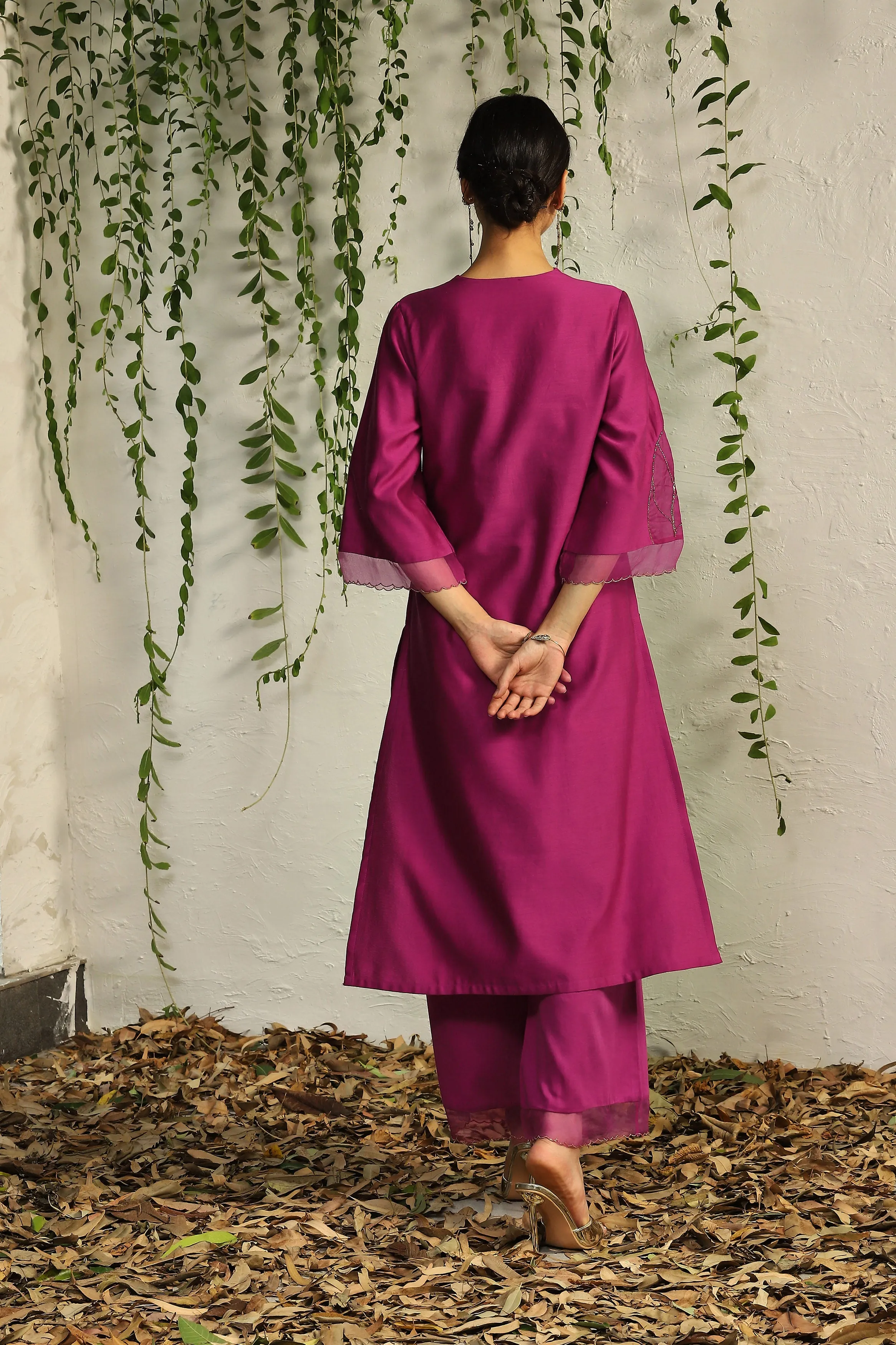 Pop Pink Chanderi Straight Kurta Set