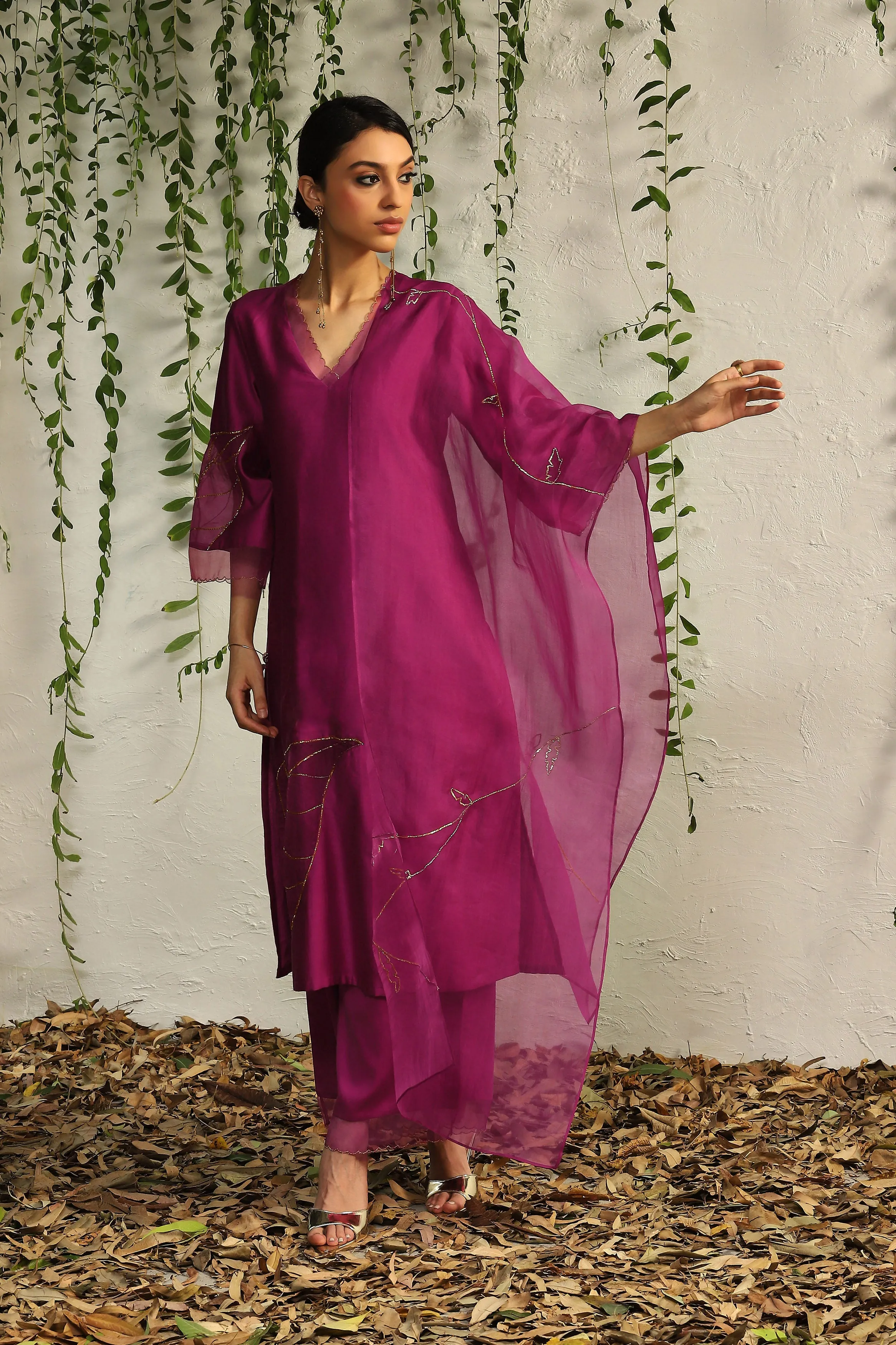 Pop Pink Chanderi Straight Kurta Set