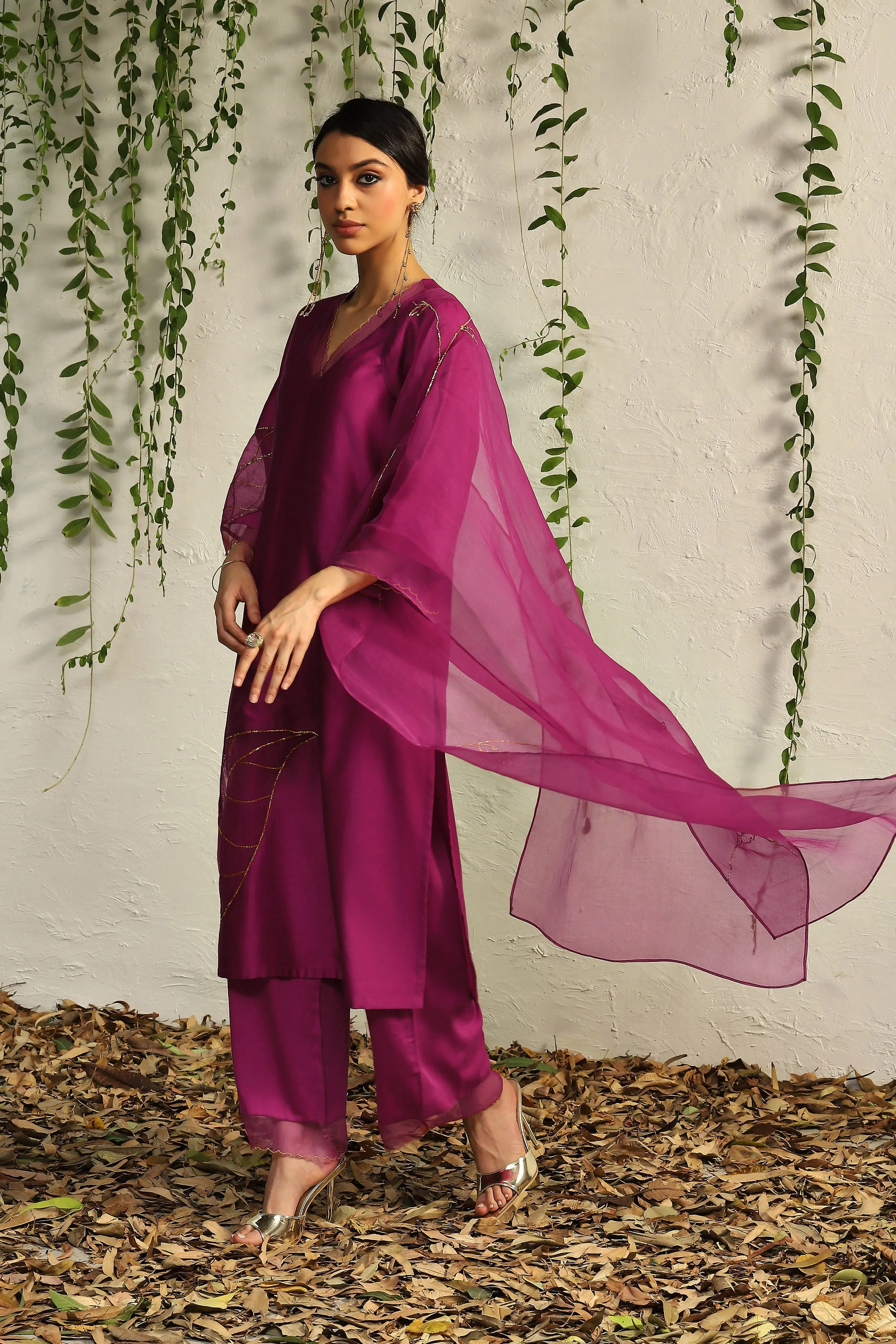 Pop Pink Chanderi Straight Kurta Set