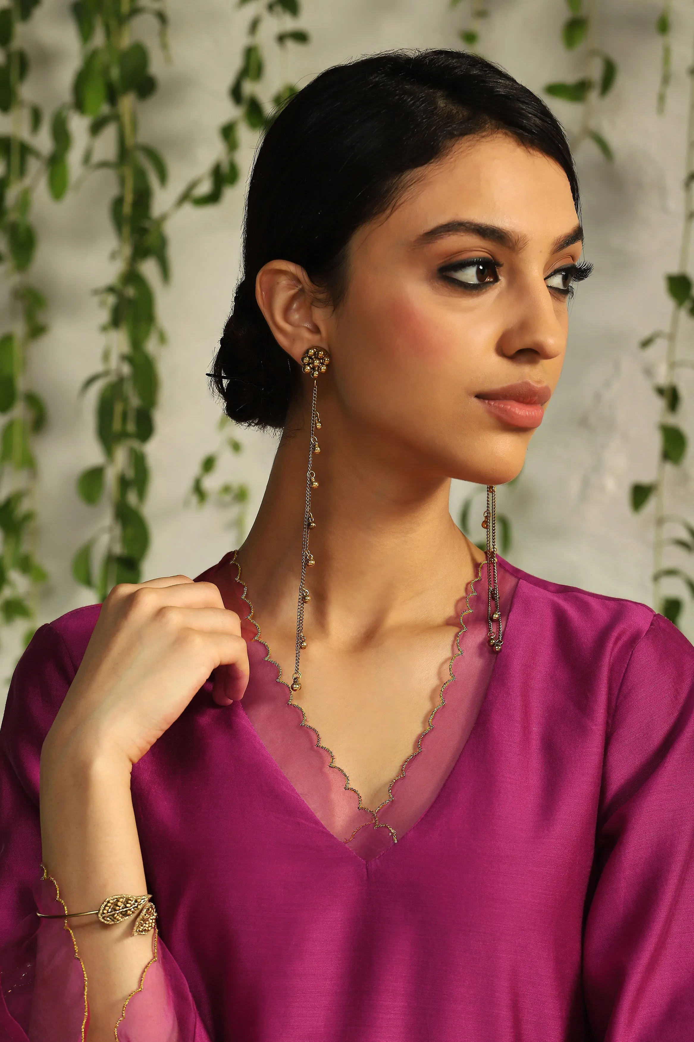 Pop Pink Chanderi Straight Kurta Set