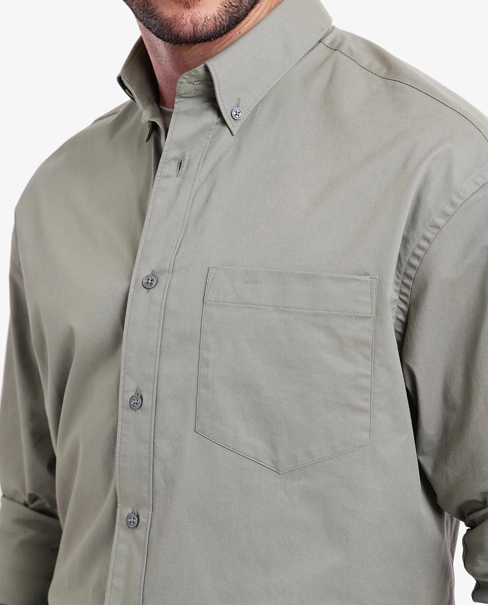Rare Rabbit Men's Zord Green Cotton Lycra Fabric Full Sleeves Button Down Collar Boxy Fit Plain Shirt
