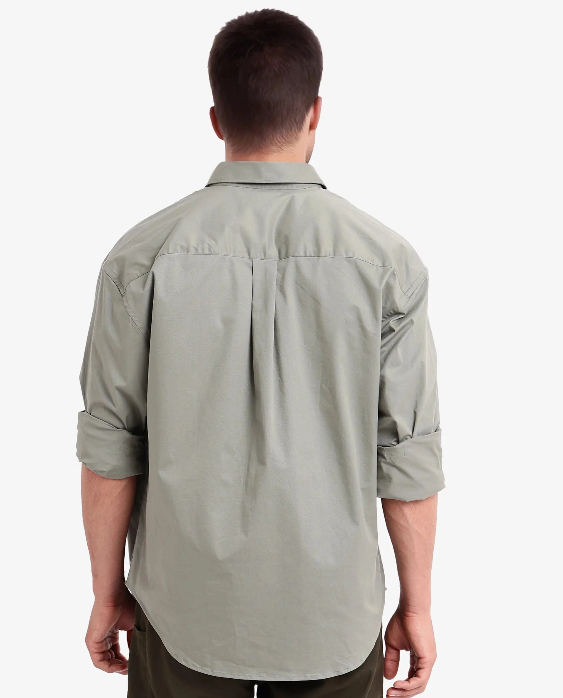 Rare Rabbit Men's Zord Green Cotton Lycra Fabric Full Sleeves Button Down Collar Boxy Fit Plain Shirt