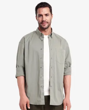 Rare Rabbit Men's Zord Green Cotton Lycra Fabric Full Sleeves Button Down Collar Boxy Fit Plain Shirt