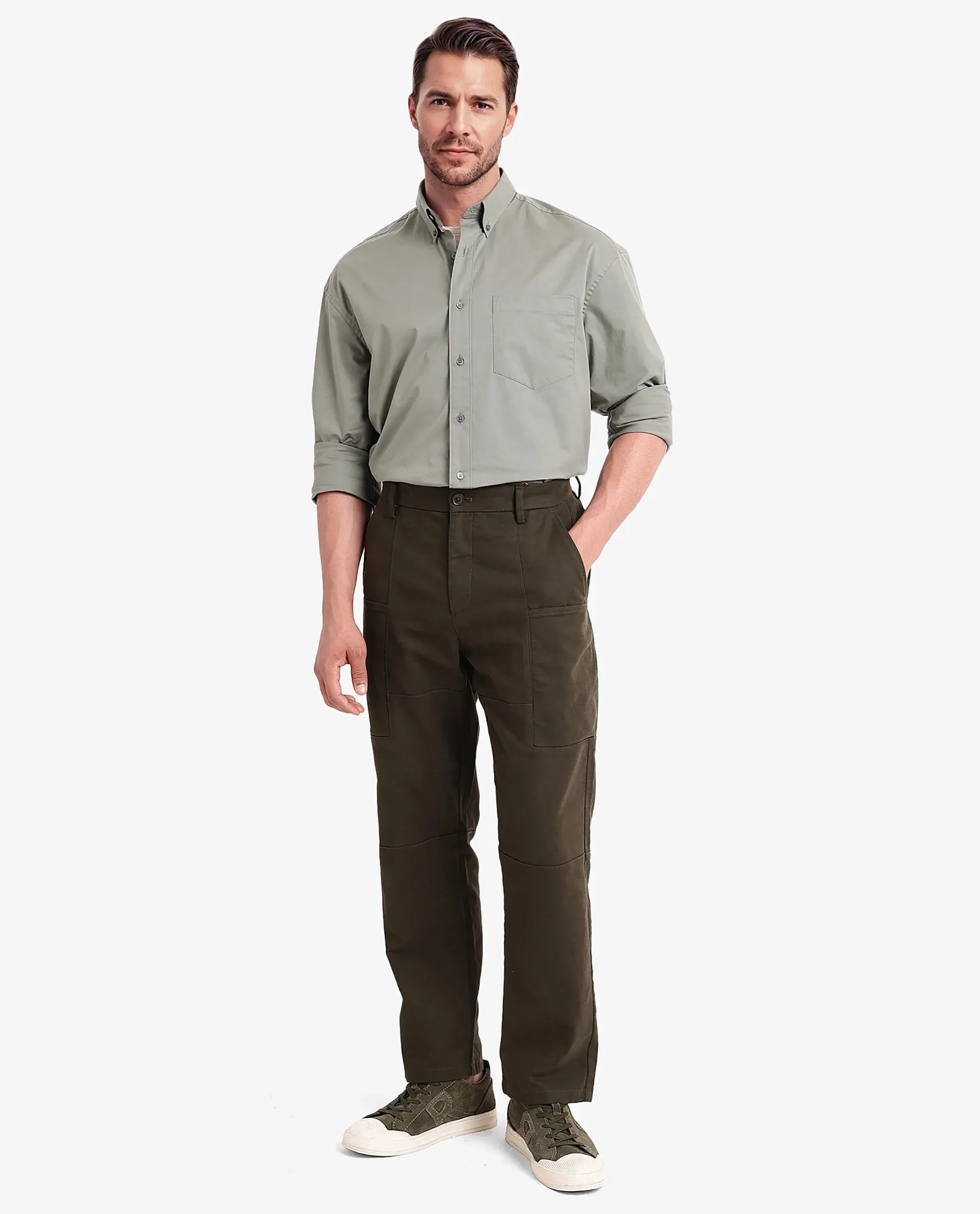 Rare Rabbit Men's Zord Green Cotton Lycra Fabric Full Sleeves Button Down Collar Boxy Fit Plain Shirt