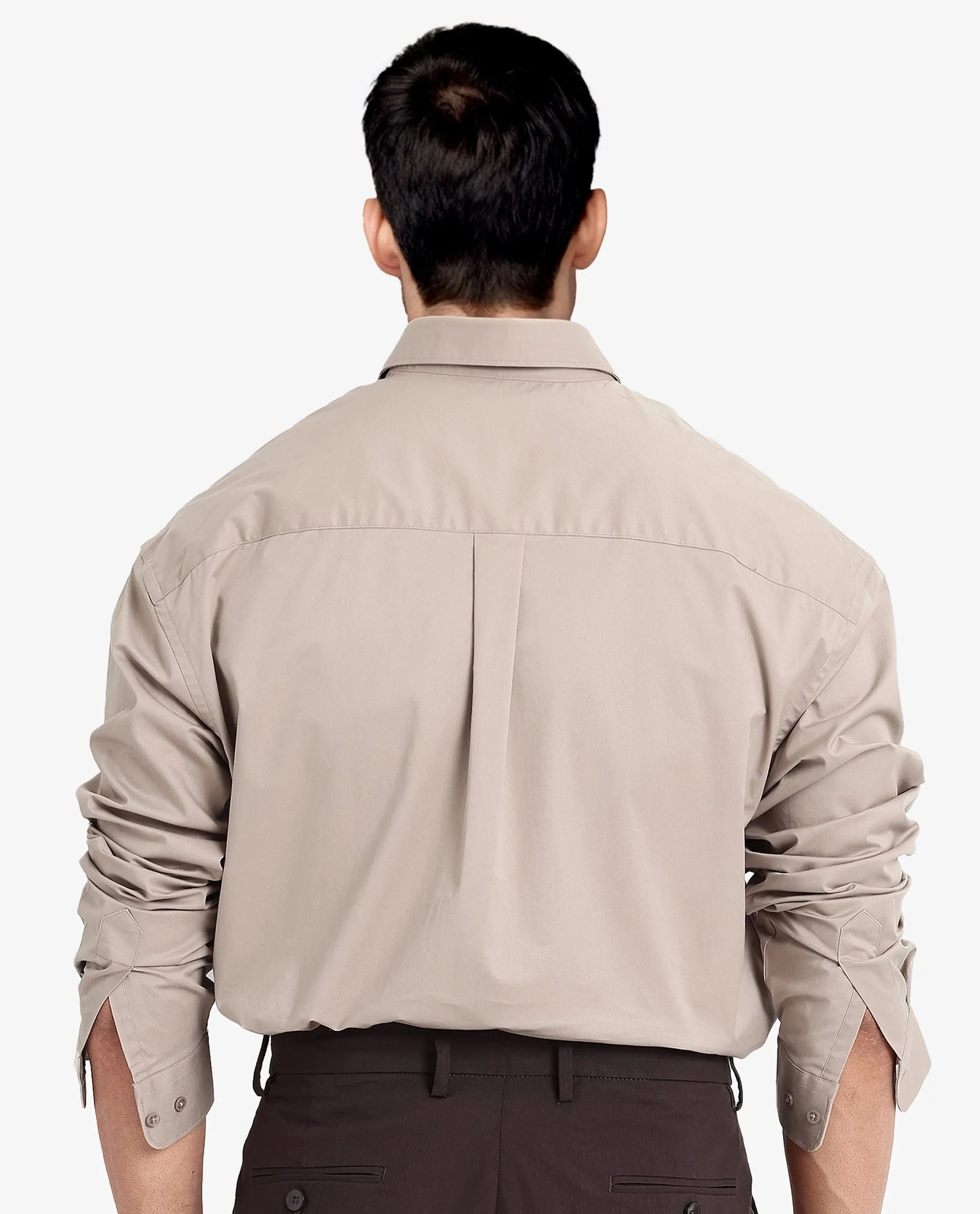 Rare Rabbit Men's Zord Light Beige Cotton Lycra Fabric Full Sleeves Button Down Collar Boxy Fit Plain Shirt