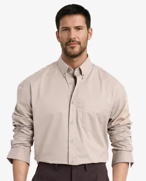 Rare Rabbit Men's Zord Light Beige Cotton Lycra Fabric Full Sleeves Button Down Collar Boxy Fit Plain Shirt
