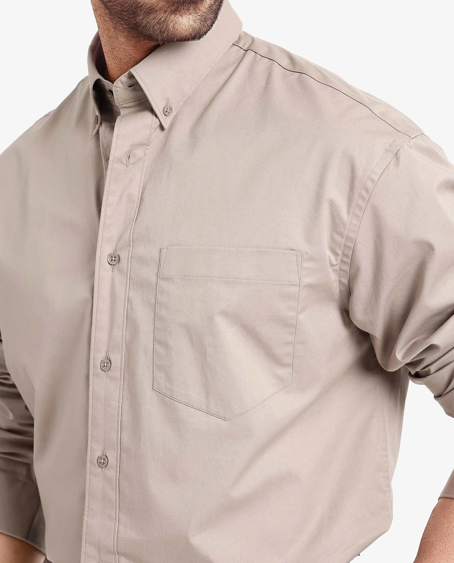 Rare Rabbit Men's Zord Light Beige Cotton Lycra Fabric Full Sleeves Button Down Collar Boxy Fit Plain Shirt