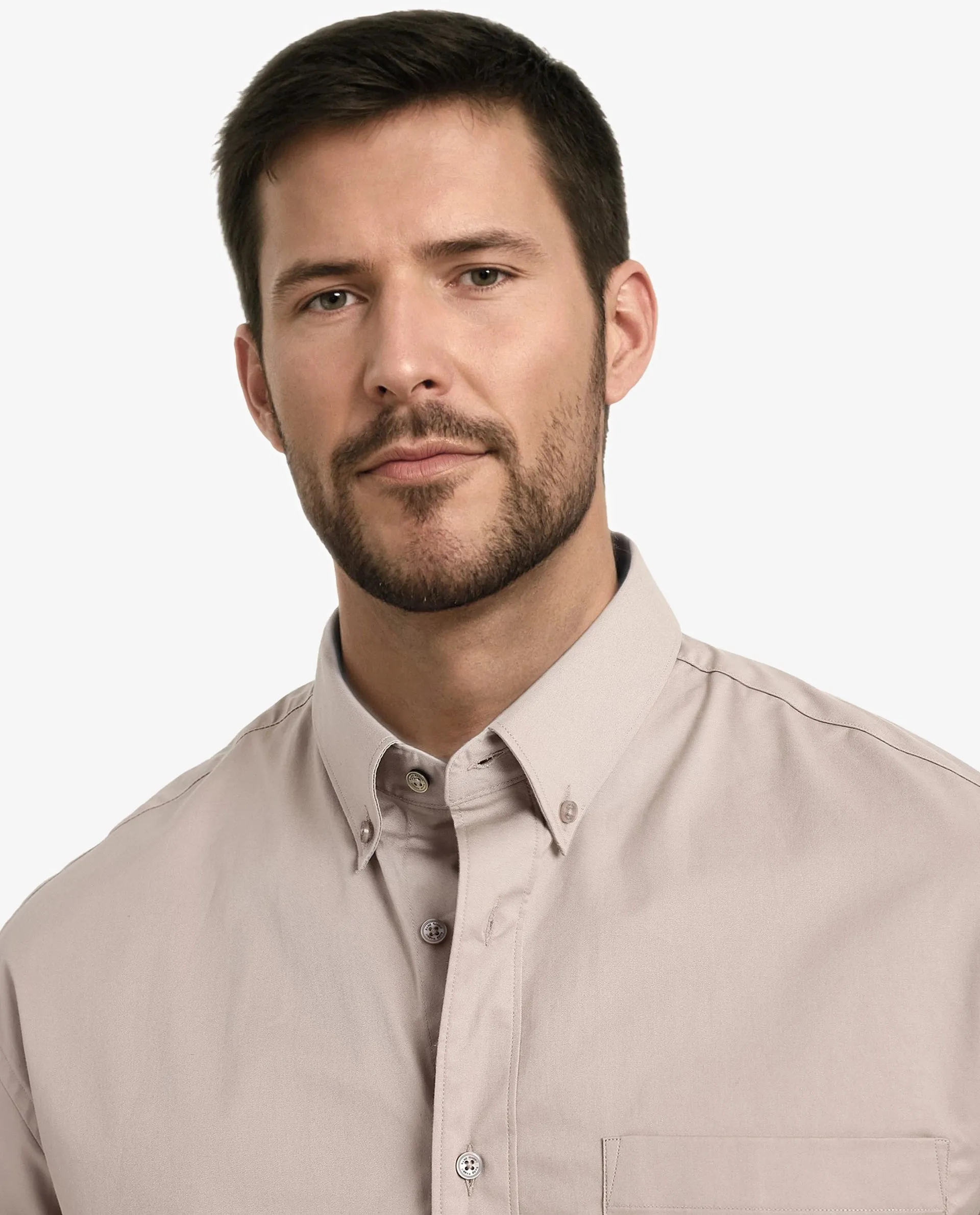 Rare Rabbit Men's Zord Light Beige Cotton Lycra Fabric Full Sleeves Button Down Collar Boxy Fit Plain Shirt