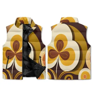 Retro Groovy Hippie Flower Power Puffer Vest, Mid Mod Floral Fall Outerwear
