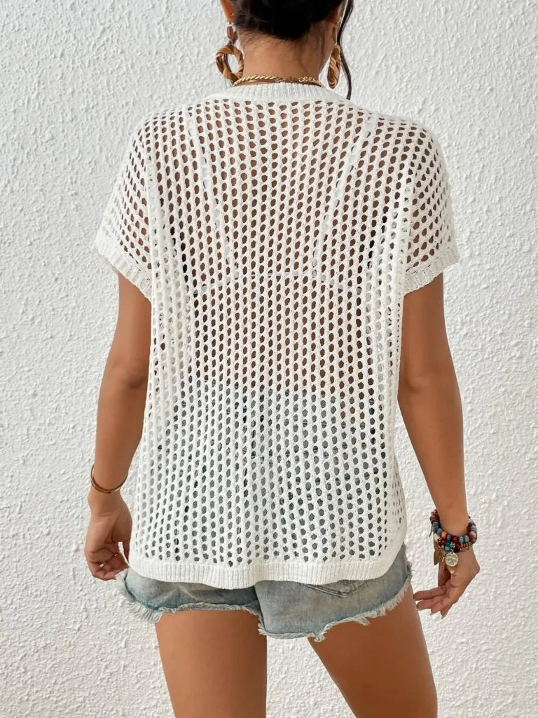 Short Sleeve Crochet Mesh Dress Cover Up
