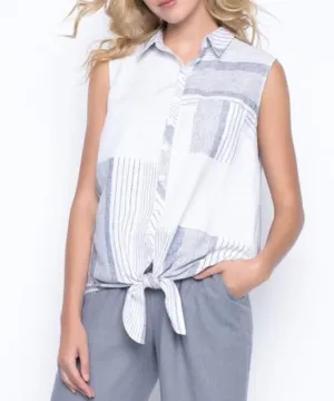 Sleeveless Tie Button Front Blouse