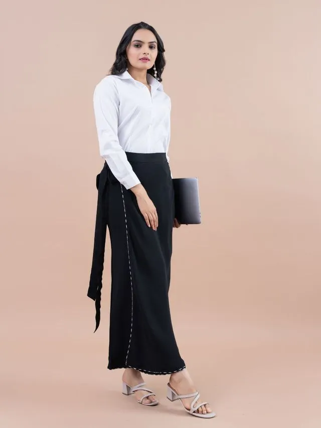stylish pure viscose long wrap skirt - Black