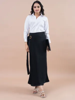 stylish pure viscose long wrap skirt - Black