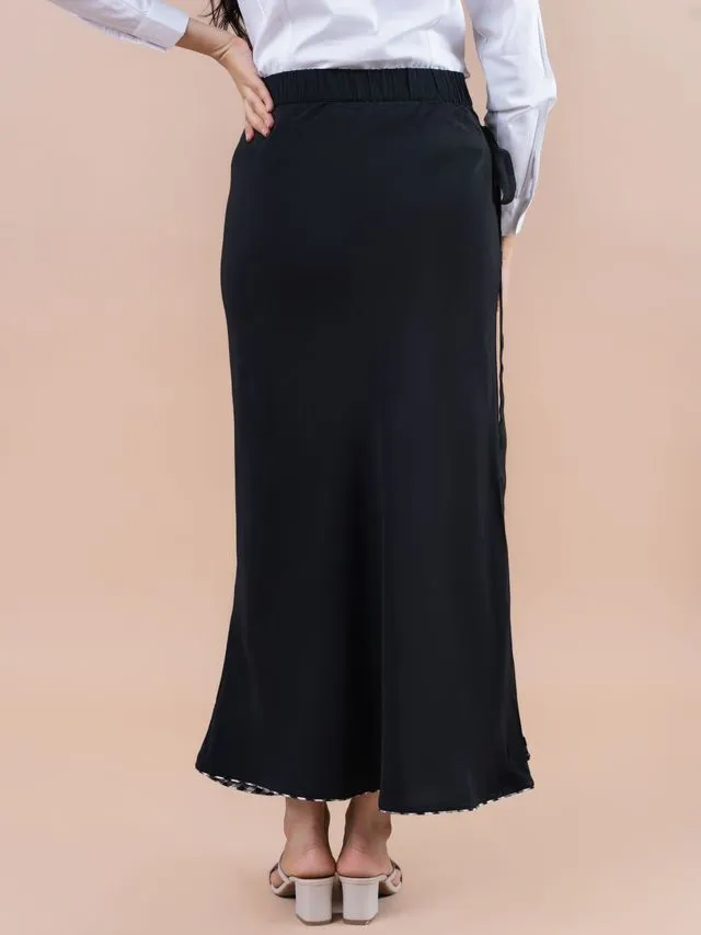 stylish pure viscose long wrap skirt - Black