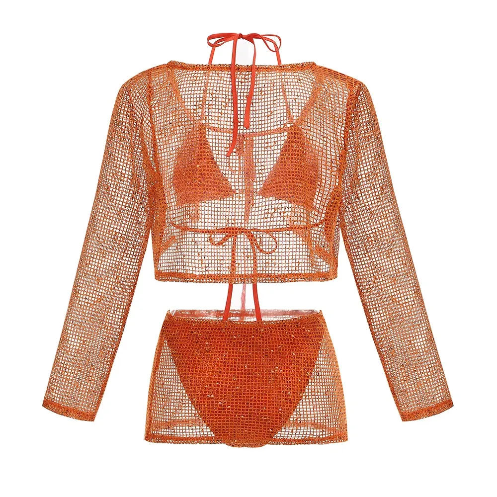 Trend4us Women's Shiny Mesh Bikini Cover-Up Set