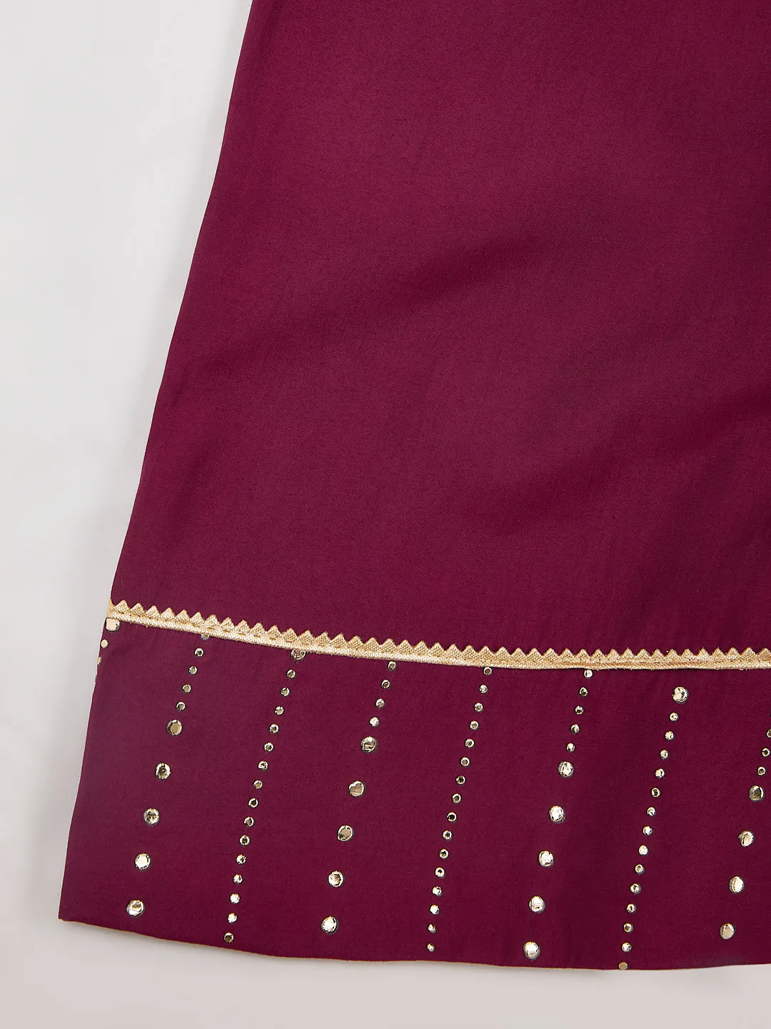 VASTRAMAY Girls' Wine Kurta Set With Dupatta