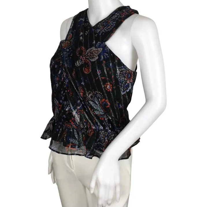 Veronica Beard Women's Kailani Metallic Print Floral Halter Top Multi Sz 10, 12