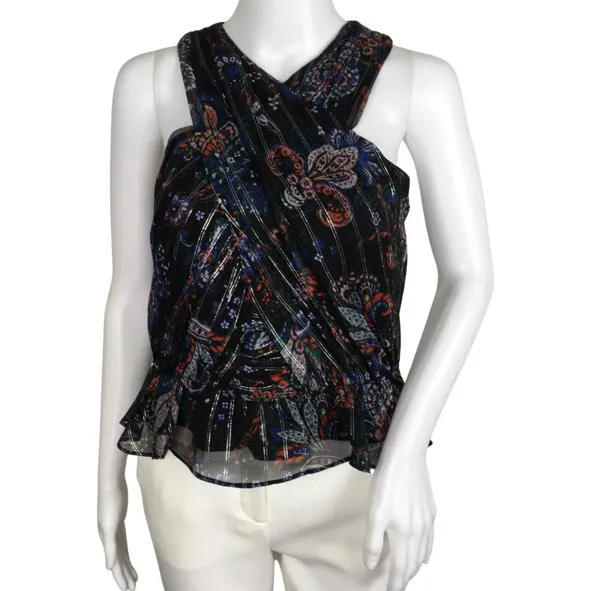 Veronica Beard Women's Kailani Metallic Print Floral Halter Top Multi Sz 10, 12
