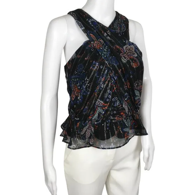 Veronica Beard Women's Kailani Metallic Print Floral Halter Top Multi Sz 10, 12