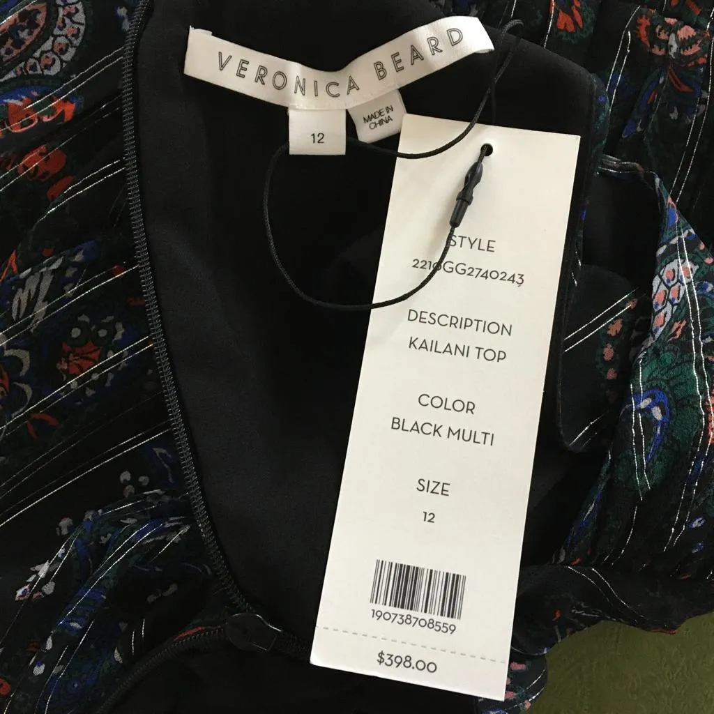 Veronica Beard Women's Kailani Metallic Print Floral Halter Top Multi Sz 10, 12