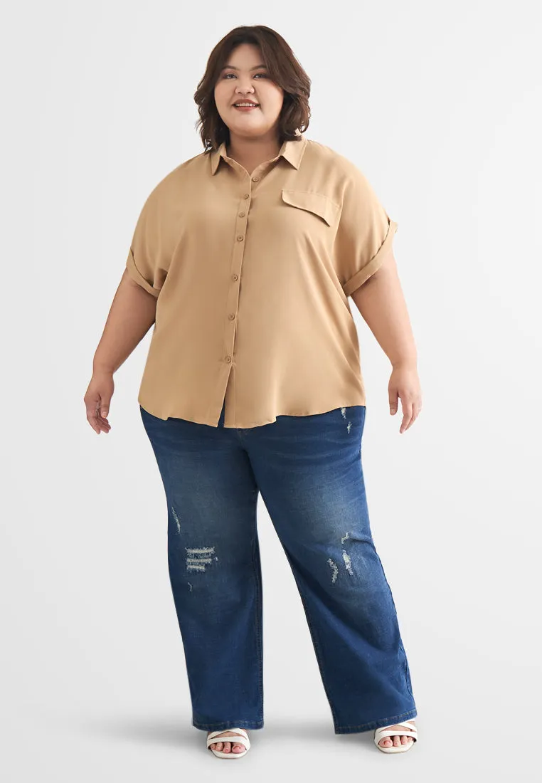 Whoopi Boxy Short Sleeve Button Shirt