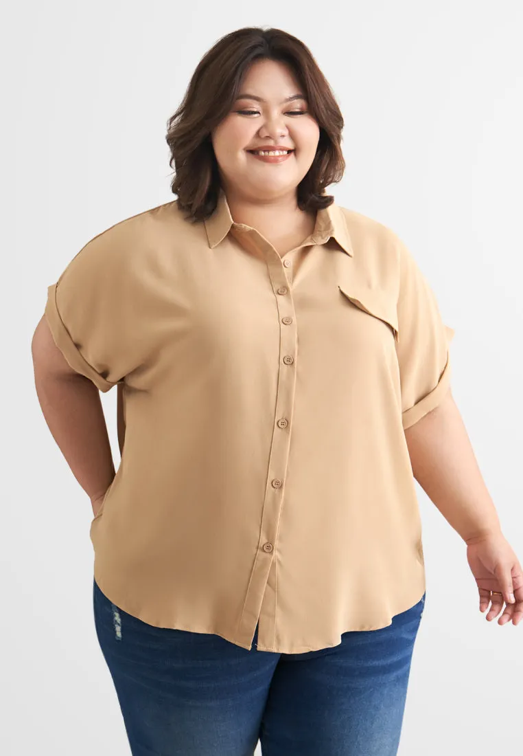 Whoopi Boxy Short Sleeve Button Shirt