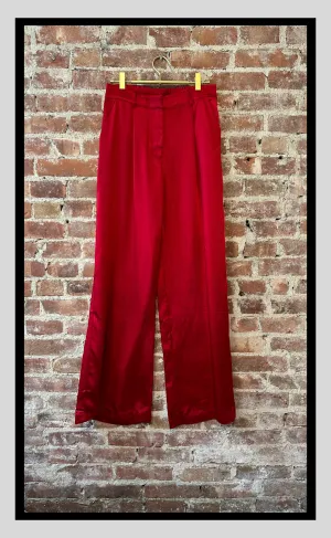 Wide-Leg Satin Pants – Red / Dark Magenta