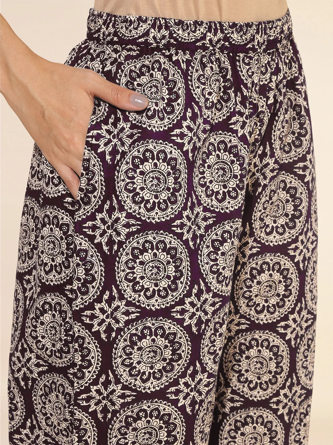 Wine Pure Cotton Ethnic Motifs Printed A-Line Co-Ord Set