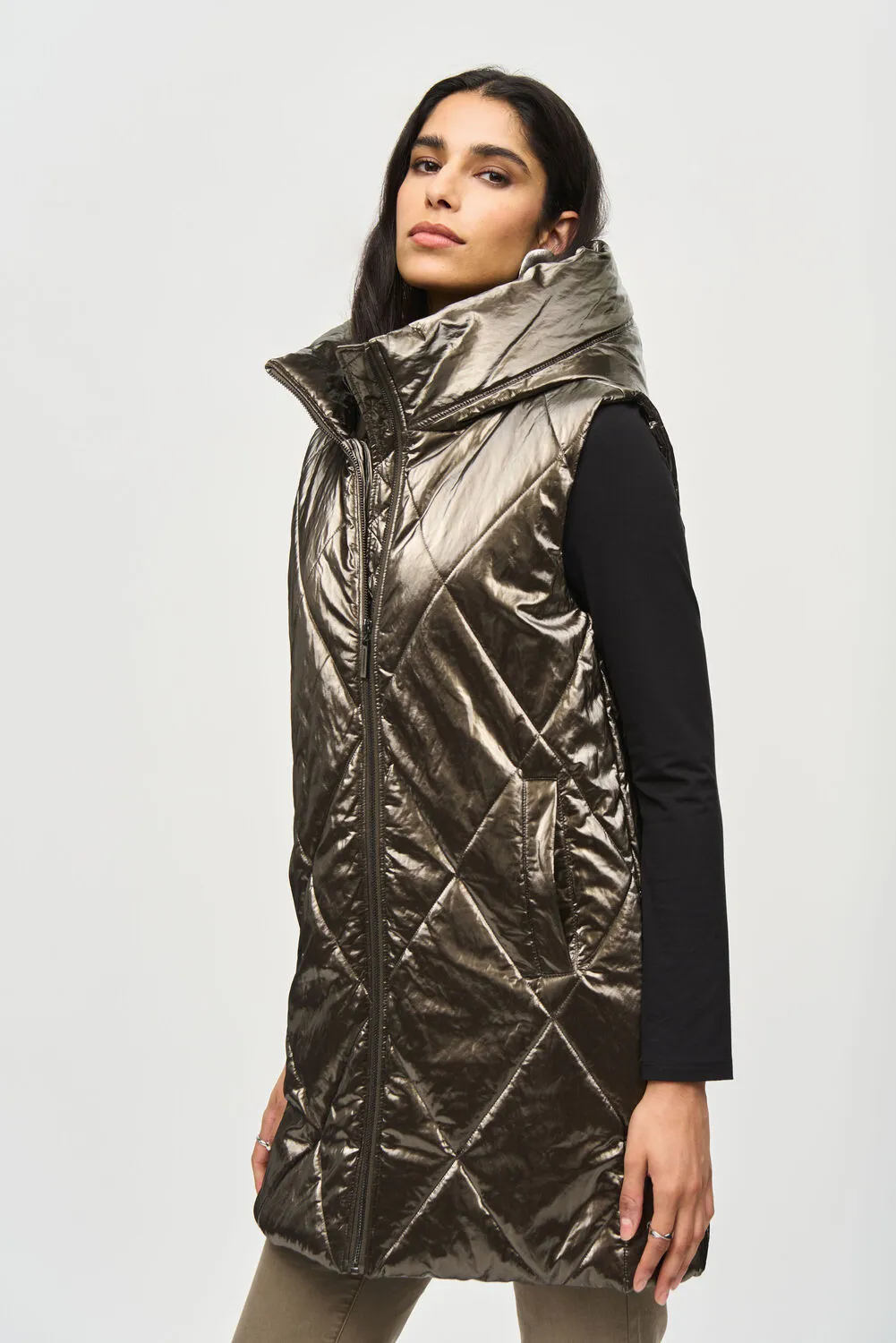 Women's Joseph Ribkoff | Quilted Hooded Puffer Vest | Taupe
