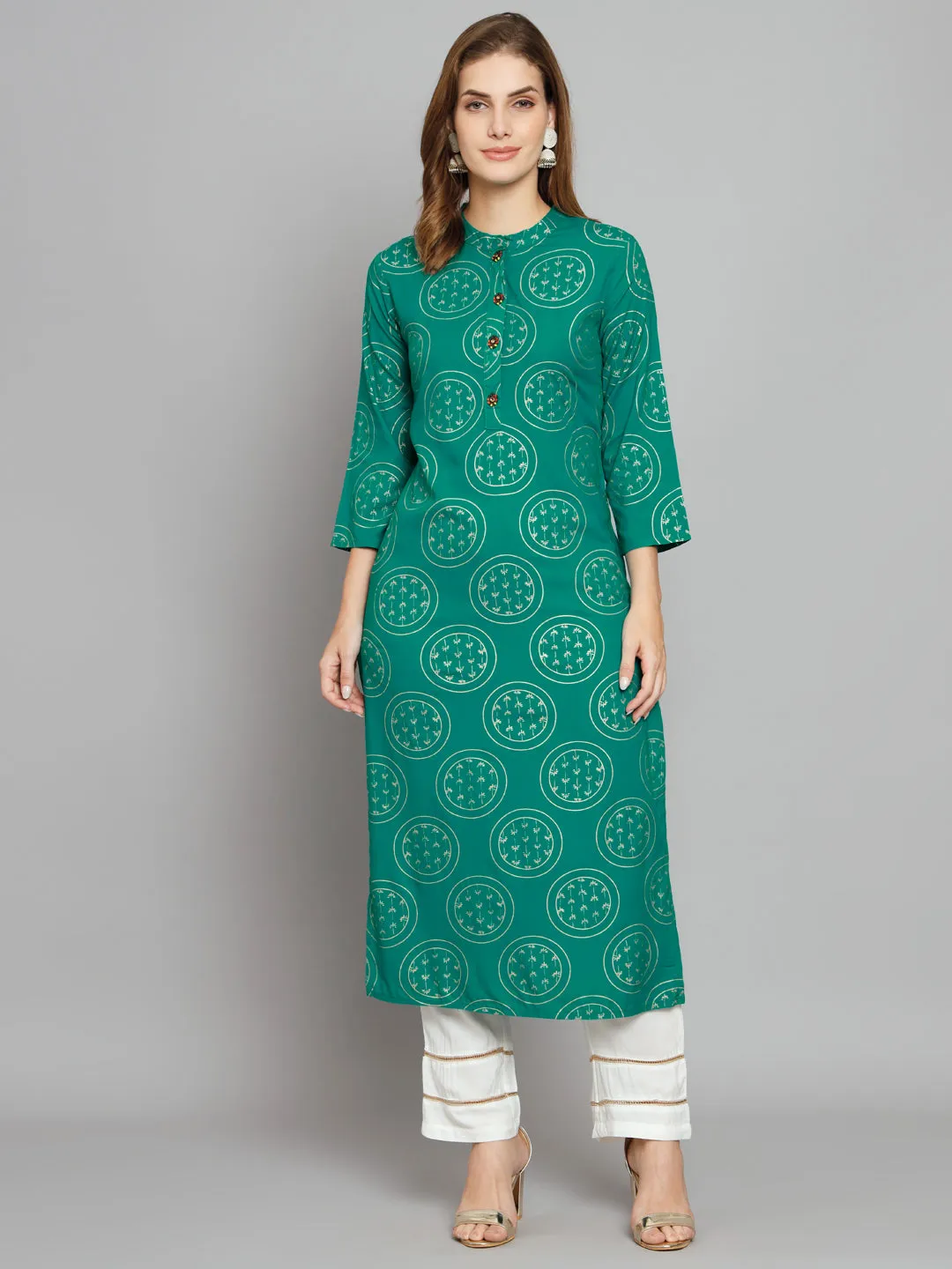 Women's Turquoise Rayon Straight  Kurta Palazzo Set